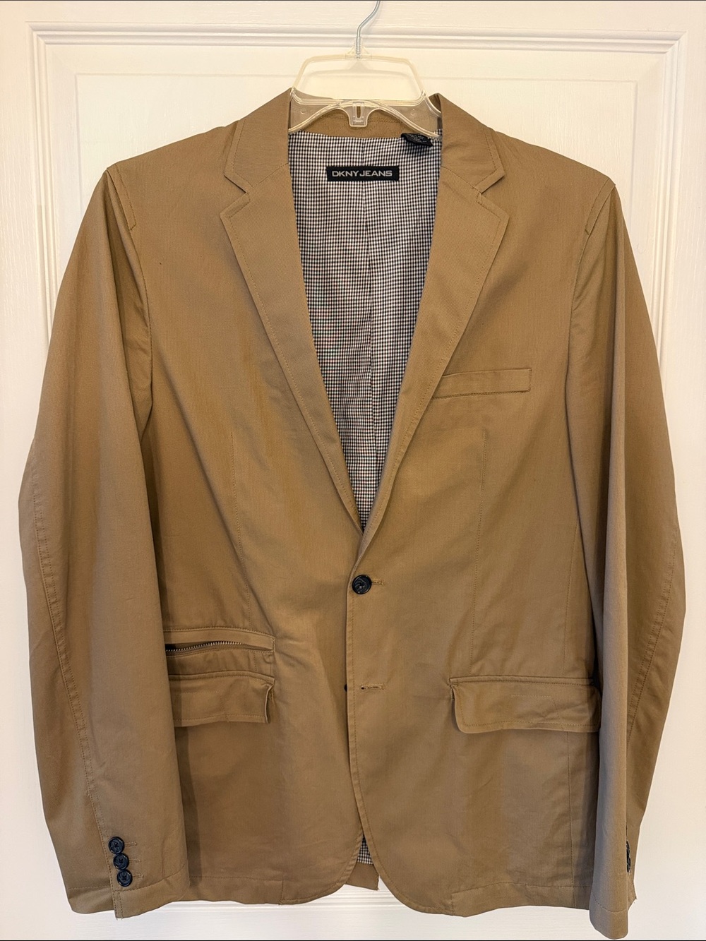 Dkny Men's Khaki Single-Breasted Cotton Blazer